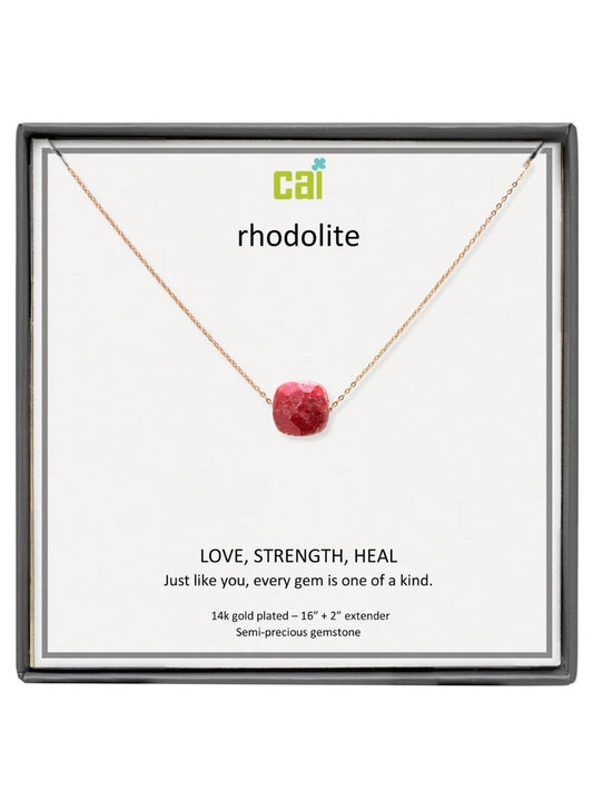 Gold Rhodolite Square Gemstone Necklace