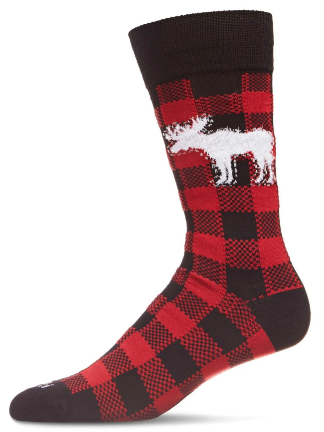 Men’s Buffalo Plaid Moose Crew Socks Black/Red