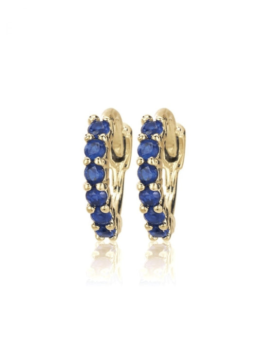 Gold Blue Half Round Stone Huggies