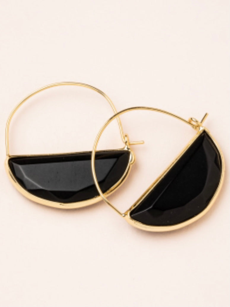 Stone Prism Hoop Earrings - Black Spinel/Gold
