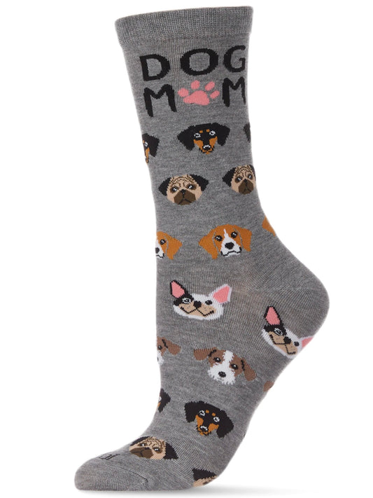 Women’s Dog Mom Bamboo Blend Crew Sock Medium Gray Heather