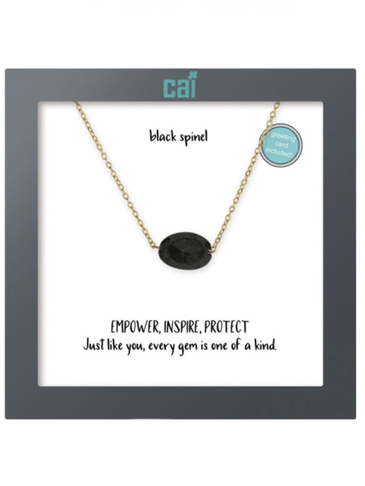 Gold Oval Black Spinel Necklace