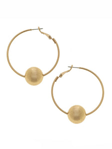Lizzie Threaded Ball Bead Hoop Earrings in Worn Gold