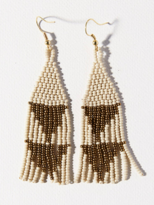 Lennon Two Color Triangles Beaded Fringe Earrings Cream